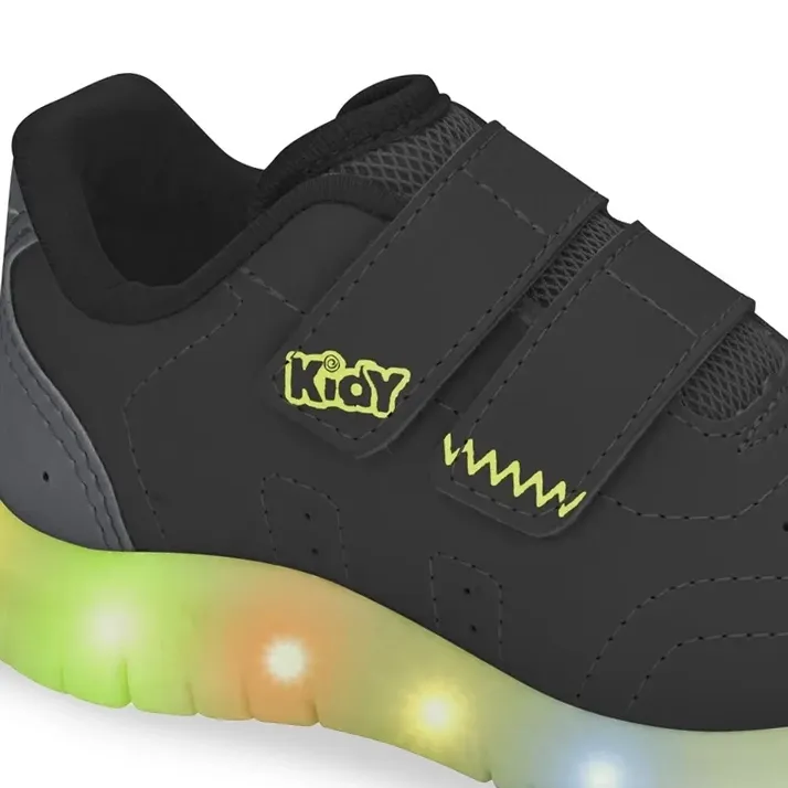 Tênis infantil Kidy Led preto para crianças com solado iluminado